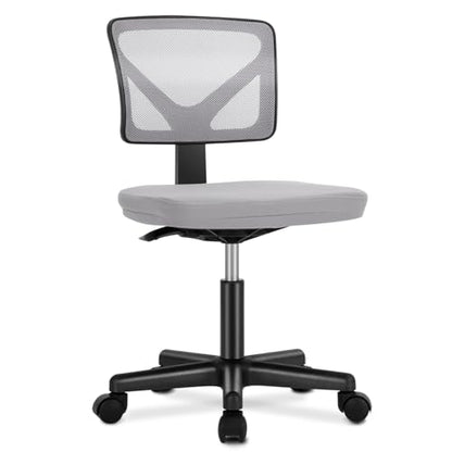 OLIXIS Armless Home Office Chair, Ergonomic Small Desk Chair | Mesh Back, Removable Washable Foam Cushion, Height Adjustable, Rolling Swivel Wheels, Small Space, Grey - color: Grey