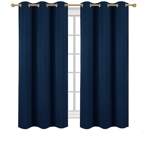Diraysid Navy Blue Grommet Blackout Curtains for Bedroom Thermal Insulated Room Darkening Curtains Drapes, 38 x 63, 2 Panels - color: Navy Blue, size: 38"W x 63"L (Pack of 2)