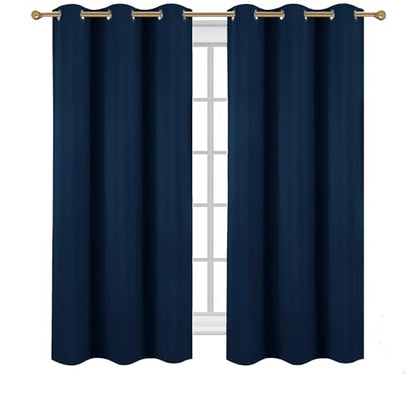 Diraysid Navy Blue Grommet Blackout Curtains for Bedroom Thermal Insulated Room Darkening Curtains Drapes, 38 x 63, 2 Panels - color: Navy Blue, size: 38"W x 63"L (Pack of 2)