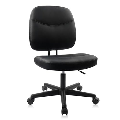 CLATINA Armless Home Office Chair,Small PU Leather Ergonomic Low Back Desk Chair with Lumbar Support and Wheels, Adjustable Height 360° Swivel Rolling Computer Task Chair, Black - color: Black-heihu, size: 1 Pack