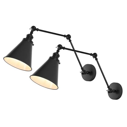 JONATHAN Y Rover 1-Light Wall Sconce 7", Black, Set of 2 | Adjustable Arm, Hardwired Bedside Reading Swing Arm, Farmhouse Cone Shade, Metal Hardwired Indoor Fixture, LED Bulbs Included - color: Black, size: Set of 2