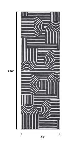 ROYHOME Modern 2.5x10 Hallway Runner Rug Non Slip Soft Kitchen Rug, Black | Abstract Washable Mat, Rainbow Geometric Runners Rugs for Bedroom, Long Rugs for Entryway Arch Pattern Bathroom Laundry Dorm - color: Black, size: 2'6" x 10' (Rectangular)