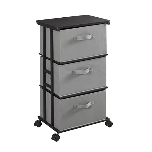 MAX Houser Dresser Tower with 3 Drawers, Grey | Fabric Storage Organizer Unit, Chest of Drawers with with WoodTop, Small Vertical Storage for Guest Room, Closet, Entryway - color: Grey1