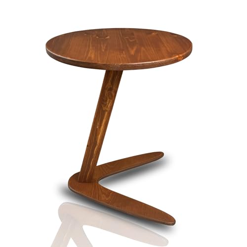 C-Shaped Handmade End Table, Side Table for Couches, Sofa Tables Slide Under Couch for Living Room, Over Couch TV Tray Table for Small Spaces (Large, Chestnut) - color: Chestnut, size: Large