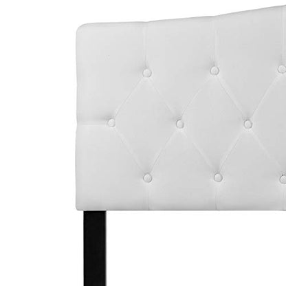 EMMA + OLIVER Tufted Upholstered Queen Size Headboard in White Fabric - color: White, size: Queen