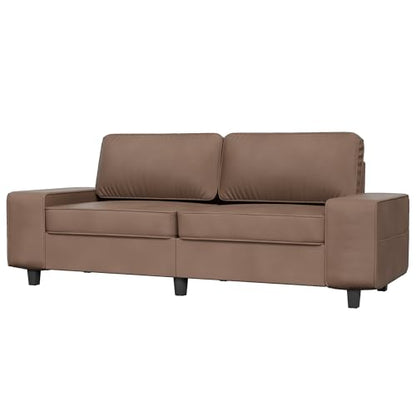 84" Loveseat Couch, 3 Seater Leathaire Sofa with 4 Side Pockets, Removable and Washable Cushions, Living Room，Apartment, Office (Coffee) - color: Coffee Leathaire, size: 84 "