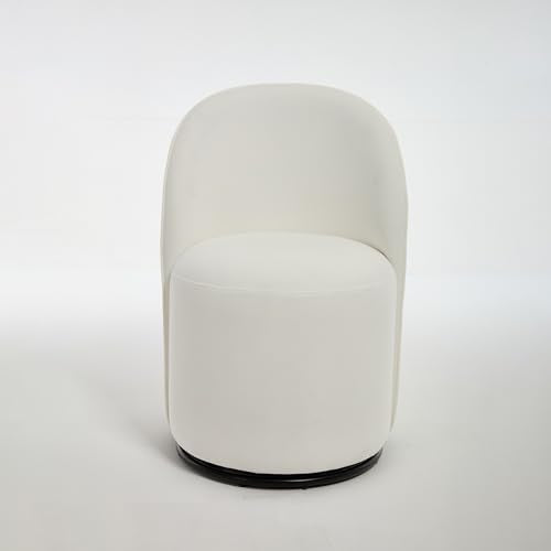 KEIKI Swivel Barrel Dining Chair, Velvet Upholstered Vanity Chair, Cream | Mid Century Modern Style, Round Armless Design, Curved Back Support, Small Space Seating, Dining, Vanity Or Accent Use - color: Cream