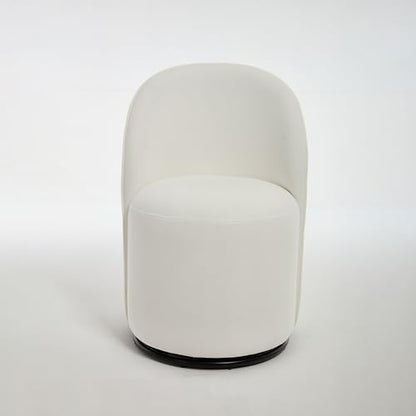 KEIKI Swivel Barrel Dining Chair, Velvet Upholstered Vanity Chair, Cream | Mid Century Modern Style, Round Armless Design, Curved Back Support, Small Space Seating, Dining, Vanity Or Accent Use - color: Cream