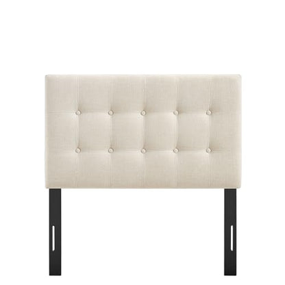 Modway Emily Twin Size Fabric Headboard in Ecru - Linen-Like Upholstery with Button Tufting and 7 Adjustable Height Positions - color: Ecru, size: Twin