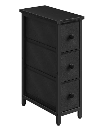 Narrow Side Table with 3 Fabric Drawers, Industrial Slim Bedside Table for Small Spaces, Bedroom, Living Room, Dormitory, Black TBZ09BB - color: Black