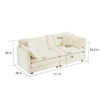 76.7” Oversized Beige White Loveseat Sofa, 2 Seater Large Sectional Couches for Living Room, Chenille Fabric Modular Sectional Sofa, Deep Seat Home Sofas Set, Love Seat Couches - color: Beige White, size: 2 Seater