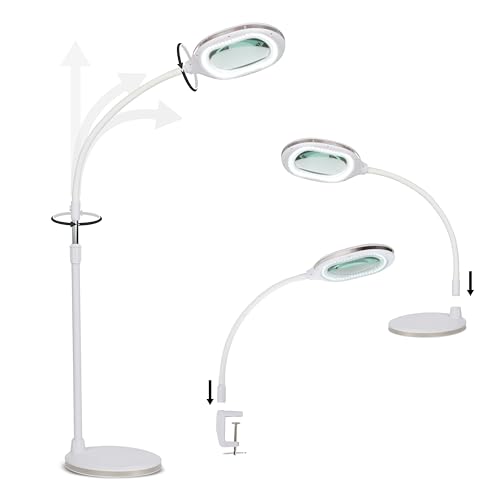 Brightech LightView Pro Magnifying LED Desk Lamp with Light, Hobbies & Reading, Flexibility & Durability Magnifying Floor Lamp, 3 in 1 LED Light Glass Magnifier, Work Light for Pro Uses - White - color: White