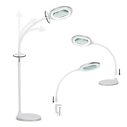 Brightech LightView Pro Magnifying LED Desk Lamp with Light, Hobbies & Reading, Flexibility & Durability Magnifying Floor Lamp, 3 in 1 LED Light Glass Magnifier, Work Light for Pro Uses - White - color: White