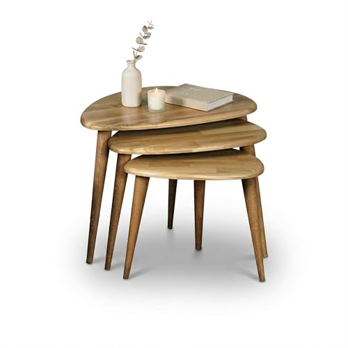 Ultimate Premium Products UPP Solid Nesting Table Set of 3- Chestnut Mid Century Pebble Tables with Tapered Legs – Wooden Home Furniture in a Retro Style - Chestnut - color: Chestnut
