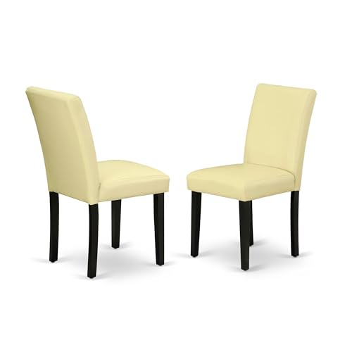 East West Furniture ABP1T73 Abbott Parson Dining Room Chairs - Eggnog Faux Leather Upholstered Chairs, Set of 2, Black - color: Abp1t73