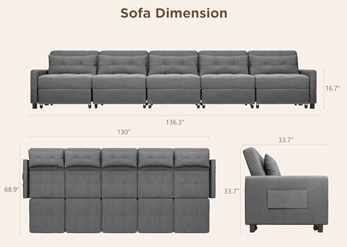 Aiho Pull Out Couch 5 Seater Sectional Sleeper Sofa, Dark Gray | Pull-out Sofa Bed with Adjustable Backrest and Spring Support for Comfortable Seating and Overnight Guests - size: 5 Seater