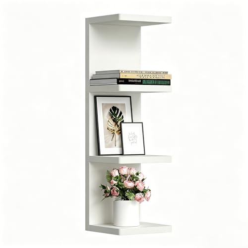 upsimples 4-Tier Floating Wall Shelf, White Vertical Vanity Decor Shelves | Wall Display for Bag, Purfume, Shoes, Books, Storage Shelves for Bedroom, Living Room, Home Decor - color: White, size: 4 Tier
