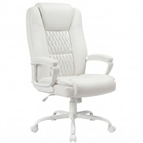 Home Office Executive Desk Chair, High Back PU Leather Chair, Height Adjustable Swivel Computer Chair with Padded Armrest (White) - color: White