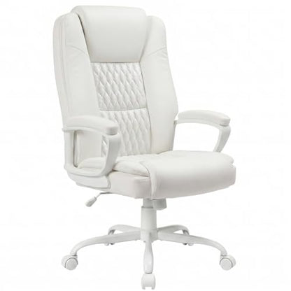 Home Office Executive Desk Chair, High Back PU Leather Chair, Height Adjustable Swivel Computer Chair with Padded Armrest (White) - color: White