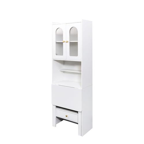 Foldable Office Desk, Fold Out Convertible Hidden Murphy Computer Desk with Storage Shelves, Multi-Function Folding Writing Table for for Small Spaces, Home Office (White.) - color: White.