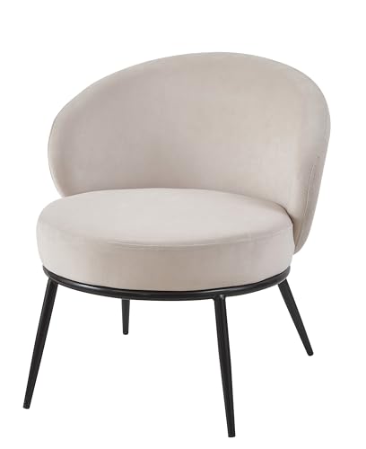 GDFStudio 27" Modern Accent Chair, Comfy Lounge Chair, Velvet Upholstered Chair, Mid Century Modern Armchair with Metal Legs, Solid Wood Frame, Cushion Barrel Side Chair for Living Room Bedroom, Beige - color: Beige + Velvet