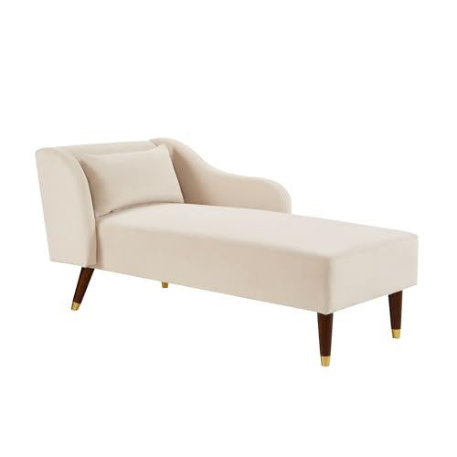 Bellemave Chaise Lounge Indoor, Velvet Upholstered Lounge Chair with Pillow, Solid Wood Legs Modern Chaise Lounge Chair for Living Room Bedroom Office (Beige) - color: Beige