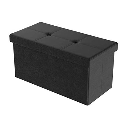 Storage Ottoman - 30-Inch Folding Faux Leather Footrest, Linen Chest, or Bench with Removable Bin for Living Room or Bedroom by Lavish Home (Black)