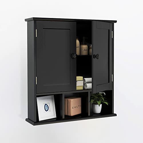TaoHFE Black Medicine Cabinet Bathroom Over the Toilet Storage Cabinet | Wall Medicine Cabinet Organizer with 2 Door Adjustable Shelves, Wooden Modern Bathroom Shelves Wall Mounted Laundry Room - color: Black