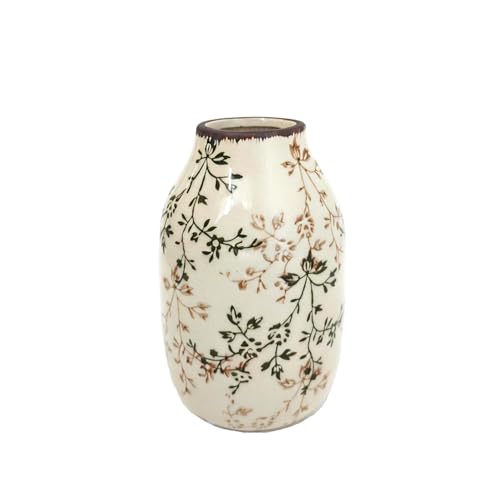 LIFFY Ceramic Vase Green and Beige Vintage Home Decor, Chinoiserie Floral Vase, Rustic Ceramic Large Vases for Home Decors, Living Room, Bookshelf, Office, Chinoiserie Decors, Tuscan Decor 7.5 Inch - color: Cream Chinoiserie
