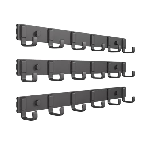 16" Heavy Duty Wall Mount Coat Rack with 6 Hooks, 3-Pack (Gunmetal) | Strong Glue or Screw Mount，coat hanger for hanging Coats, Hats, Jackets & Bags in Entryway, Bedroom, Bathroom or Closet - color: Gunmetal-3 Pack