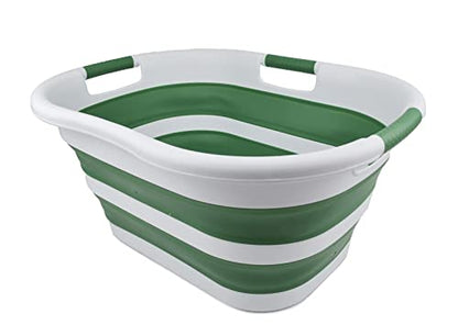 SAMMART 40L (10.5 gallon) Collapsible Plastic Laundry Basket - Foldable Pop Up Storage Container/Organizer - Portable Washing Tub - Space Saving Hamper/Basket (1, White/Dark Sea Green) - color: White/Dark Sea Green