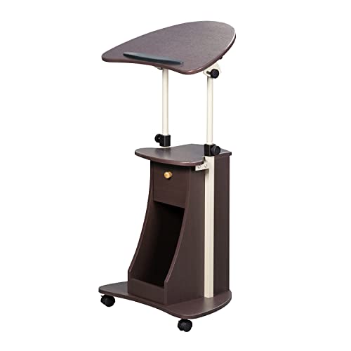 Techni Mobili Sit-to-Stand Rolling Adjustable Storage Medical Laptop Computer Cart, Chocolate, B005 | Adjustable height rolling laptop cart with storage, open shelf, wheels, sit‑to‑stand ideal for podium office medical use - color: Chocolate
