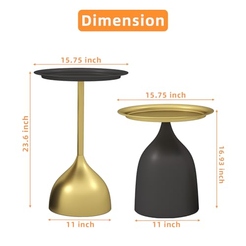 Benkyo Black and Gold Nesting Tables Pedestal Coffee Table Set of 2 Round Side Tables Metal End Table Small Circle Modern Sofa Table for Living Room - color: Black and Gold