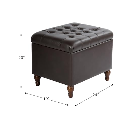 Spatial Order 24" Medium Tufted Storage Ottoman - Espresso Brown Faux Leather - color: Espresso Brown Faux Leather