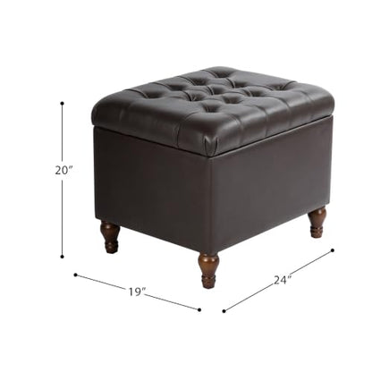 Spatial Order 24" Medium Tufted Storage Ottoman - Espresso Brown Faux Leather - color: Espresso Brown Faux Leather