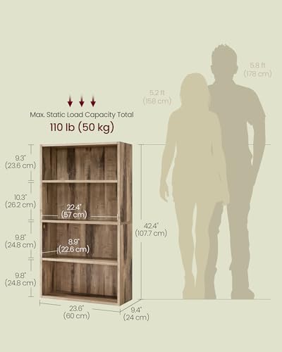 VASAGLE CUSTOS Collection - Bookshelf, 4-Tier Bookcase, Book Shelf, Open Storage Shelf, 9.4 x 23.6 x 42.4 Inches, for Living Room, Home Office, Dinning Room, Camel Brown ULBC164L01 - color: Camel Brown, size: 4 Tiers (23.6"W), style: 1 Pack