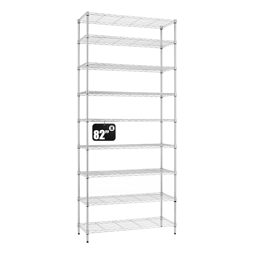 Finnhomy 9-Tier Wire Shelving Unit Adjustable Steel Wire Rack Shelving, 14x36x82 Inches 9 Shelves Metal Storage Rack, Pantry Shelves for Storage, Metal Garage Shelves with NSF Certified, Chrome - color: Chrome, size: 14x36x82