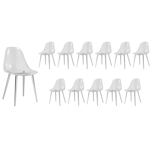 Baysitone Clear Dining Chairs Set of 12, Modern Kitchen Chairs with Transparent Seat, Acrylic Accent Side Chairs with Metal Legs for Dining Room, Kitchen, Living Room with Silver - color: Silver, size: Set of 12