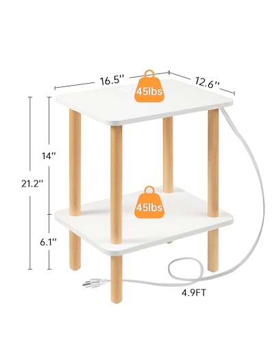 FORAOFUR End Table with Charging Station, End Tables with USB Ports and Outlets, Small Side Table for Living Room, Bedroom & Office, Two-Tier Narrow Side Table, Easy Assembly | Slim profile for bedroom or office corners, USB & outlets, tool-free assembly