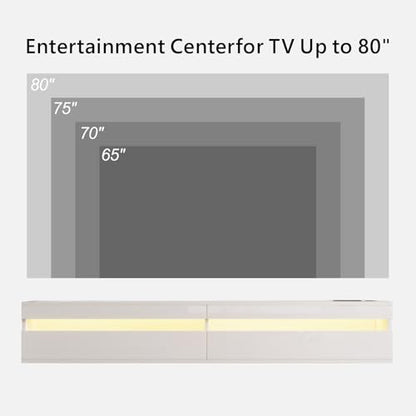 basenji 71" Floating TV Stand Wall Mounted,Solid Wood Entertainment Center with LED Lighting & Power Outlet, High-Gloss Modern Media Console for TVs up to 85",Tv Consoles for Living Room,White - color: White