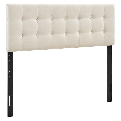 Modway Emily Full Size Performance Fabric Headboard in Ecru - Linen-Like Upholstery with Button Tufting and 7 Adjustable Height Positions - color: Ecru, size: Full