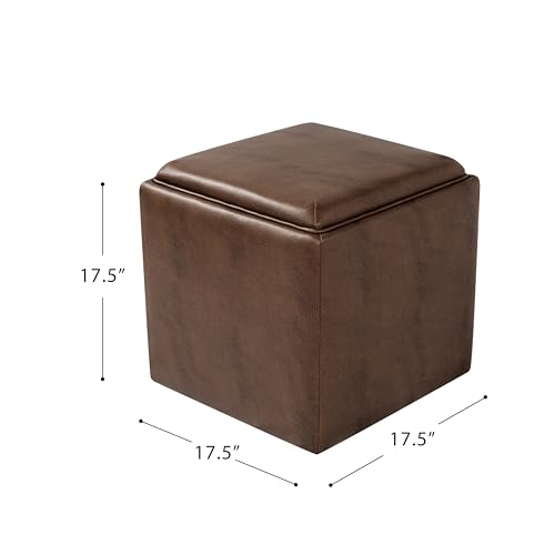 HomePop 17.5" Storage Ottoman with Tray Top - Brown Faux Leather - color: Brown Faux Leather