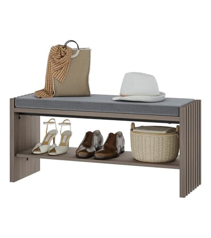 Shoe Storage Bench Bedroom, Entryway Bench with Cushion, Ottoman Benches for Living Room Hallway Entry (Greige Oak, 40 Inch Wide) - color: Greige Oak