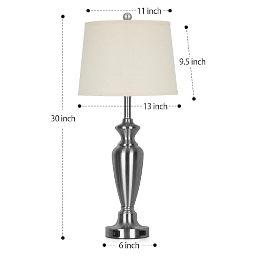 Cinyirong 30" Tall Silver Table Lamps Set of 2 for Living Room, 3-Way Dimmable Touch Control Bedside Lamps for Bedroom Nightstand with USB A+C Ports & AC Outlet (2 LED Bulbs Included) - color: Silver (2 Pack)