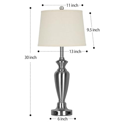 Cinyirong 30" Tall Silver Table Lamps Set of 2 for Living Room, 3-Way Dimmable Touch Control Bedside Lamps for Bedroom Nightstand with USB A+C Ports & AC Outlet (2 LED Bulbs Included) - color: Silver (2 Pack)