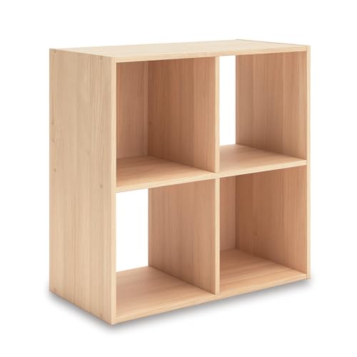 Signature Design by Ashley 4 Cube Organizer Bookcase, Light Brown Ash | Sturdy engineered wood and decorative laminate, Fits 10.5-in bins, Assembly required, Contemporary style, Piperton Series - color: Tan, size: Four Cube