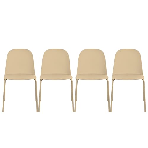 2xhome Set of 4 Modern Stackable Armless Dining Chairs | Plastic Shell Seat with Metal Legs | Indoor or Outdoor Use | Home Kitchen Patio, Beige - color: Beige, size: No Padding