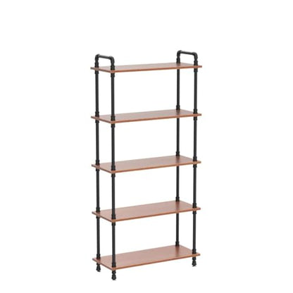 Industrial Bookshelf, Pipe Shelf Bookcase, 5 Tier, 30" Rustic Brown | Solid pine shelves, 30 inch wide, black pipe frame, 35 lbs per shelf, open bookcase for books, plants, office - color: Rustic Brown, size: 30"L × 70"H