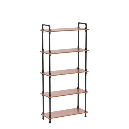 Industrial Bookshelf, Pipe Shelf Bookcase, 5 Tier, 30" Rustic Brown | Solid pine shelves, 30 inch wide, black pipe frame, 35 lbs per shelf, open bookcase for books, plants, office - color: Rustic Brown, size: 30"L × 70"H