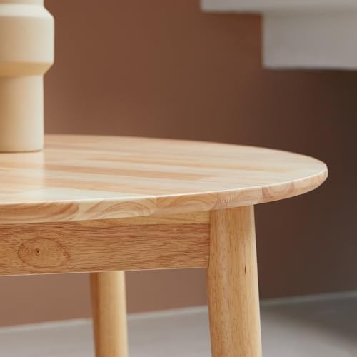 Aslan 35.4" Round Wooden Dining Table/Mid Century Modern Malaysian Oak Kitchen Table (Natural-Oak)